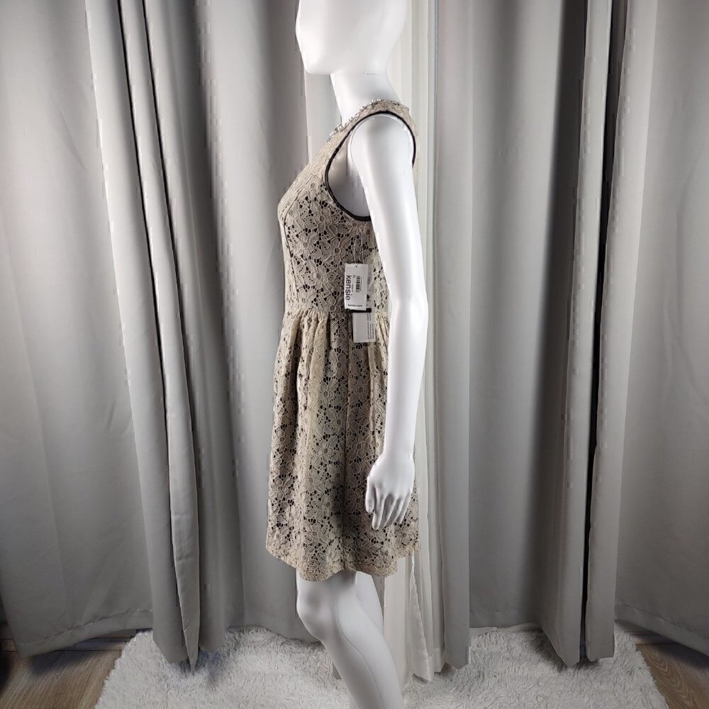 Kensie Beige And Black Embellished Crew-Neck Flared Dress Size XS (NWT) - Picture 6 of 13